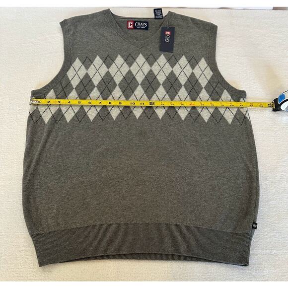 Chaps Sweater Vest Mens M Grey Argyle V-neck Sleeveless Golf 100% Cotton - Picture 6 of 6